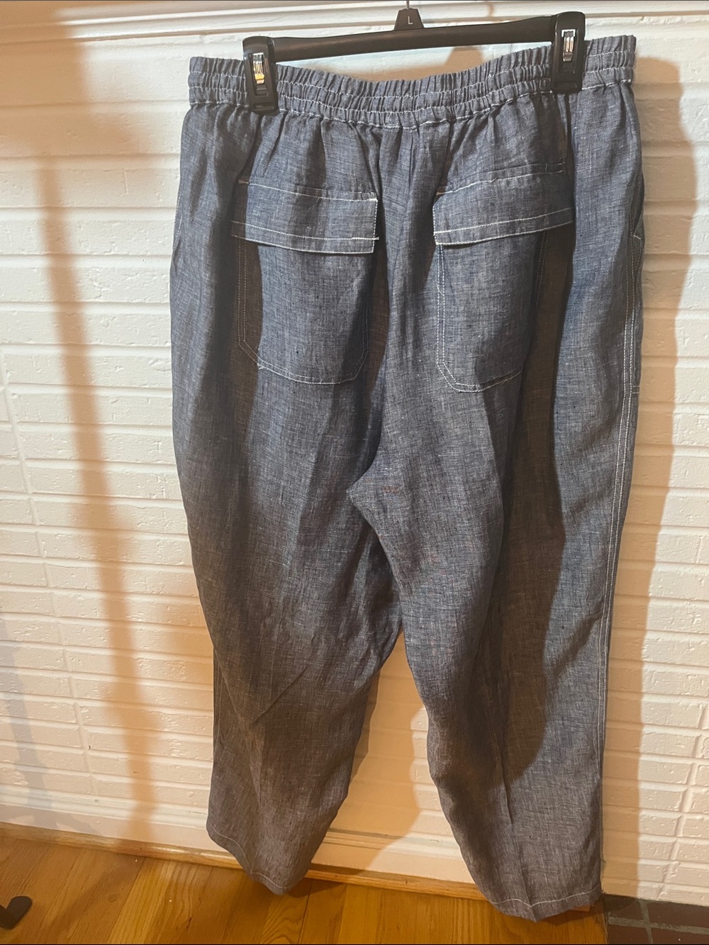 Relaxed Drawstring Chambray Pants - Blue - Picture 3 of 6